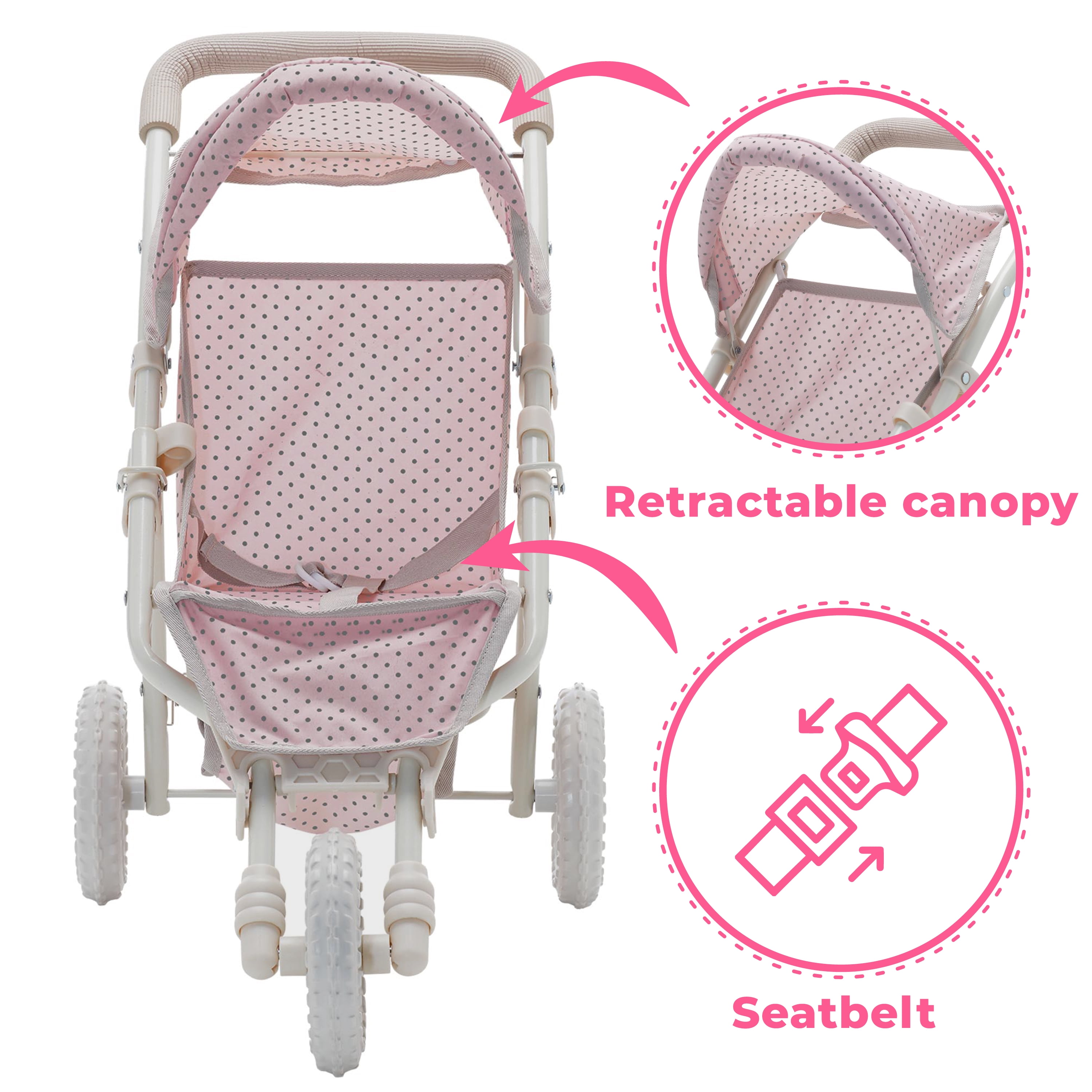 Olivia's Little World Polka Dots Princess Doll Jogging Stroller, Pink