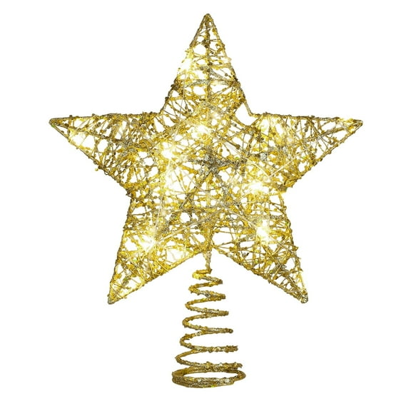 Christmas Tree Star Topper, Gold Xmas Tree Topper Star Christmas Decoration Glittered Tree-top Star for Christmas Tree Ornament