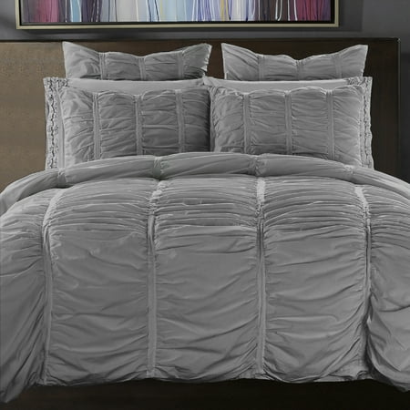 Ruffle 3 Piece Cotton Duvet Cover Bedding Set Silver Covers Ruffle 3 Piece Cotton Duvet Cover Bedding Set Silver Covers King Decorative Pillow Shams