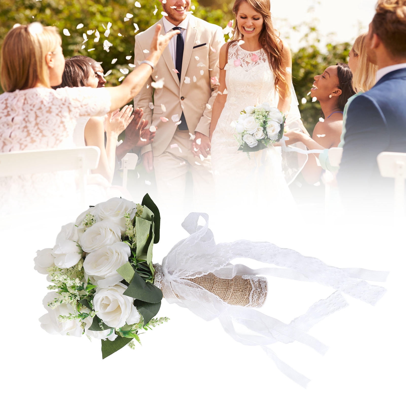 YAHHU Modern Elegant Milky White Handheld Flower Bouquet – Lifelike Artificial Bridal Decor for Weddings, Photography & Gifts