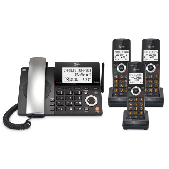 Teléfono residencial AT&T DECT 6.0 con cable/inalámbrico con 3 auriculares CL84318