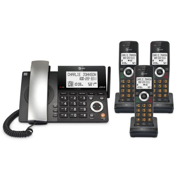 Teléfono residencial AT&T DECT 6.0 con cable/inalámbrico con 3 auriculares CL84318