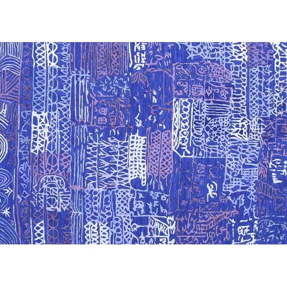 Ahgly Company Indoor Rectangle Patchwork Blue Transitional Area Rugs, 5' x 8'