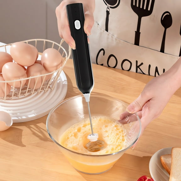 Wireless Milk Frother Handheld Whisk for Coffee,Eggs & Food USB Rechargeable 1200mAh Stainless Steel Blades 2 Mixing Heads White or Khaki 11.41" Tall