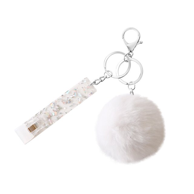 facefd Key Chain Ring Plush Ball Hanging Buckle Portable Keychain Holder Backpack Wallet Bag Decoration Keyring Pendant for Girls White