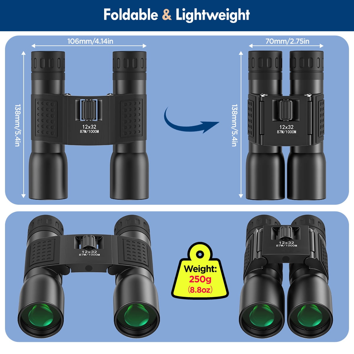LAKWAR 12x32 Binoculars for Adults and Kids-High Powered Compact Binoculars Small Lightweight Binoculars for Bird Watching Travel Sightseeing Hunting Wildlife Watching Outdoor Sports Games Concerts