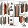 thumbnail image 4 of iSunirm New Closet System with Drawers, 96'' Walk In Closet Organizer System with Shelves, Clothes Hanging Rack with 5 Hanging Rods, Heavy Duty Wall Mounted Wardrobe Garment Rack, White, 4 of 9
