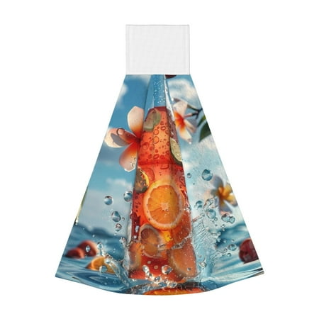 

Zeuib Refreshing Citrus Splash Print Coral Velvet Hand Wipes Hanging Hand Towels Set with Hook & Loop Absorbent Towel for Bathroom Home