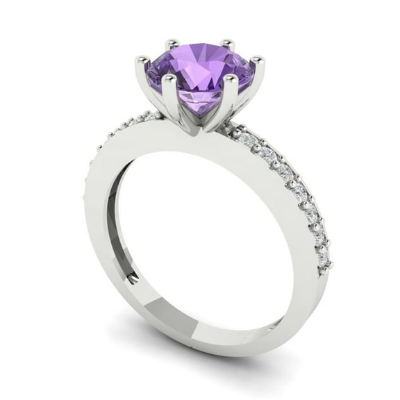 1.71ct round cut alexandrite 18k white gold Bridal Wedding Engagement Promise Anniversary Ring for Women size 3.75