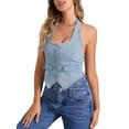 thumbnail image 4 of INSPIRE CHIC Women's Denim Corset Top Button Front Halter Neck Denim Vest Waistcoat XS Light Blue, 4 of 6