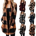 thumbnail image 2 of Womens Flannel Plaid Shirts Roll Up Long Sleeve Pockets Mid-Long Casual Boyfriend Shirts, 2 of 4