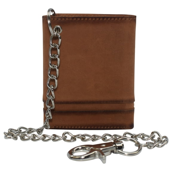 RFID Blocking Men's Chain Biker Leather Classic Slim Trifold Wallet with 8 Cards 1 ID Window   2 Note Compartments