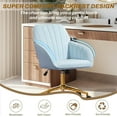 thumbnail image 3 of Home Office Desk Chair Comfy, Modern Velvet Makeup Vanity Chair with Back & Pillow (Blue), 3 of 18