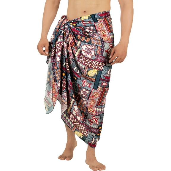 LA LEELA Men's Swimwear Beach Summer Pareo Long Sarong Wrap One Size Grey, Pineapple Vacation Holiday Aloha
