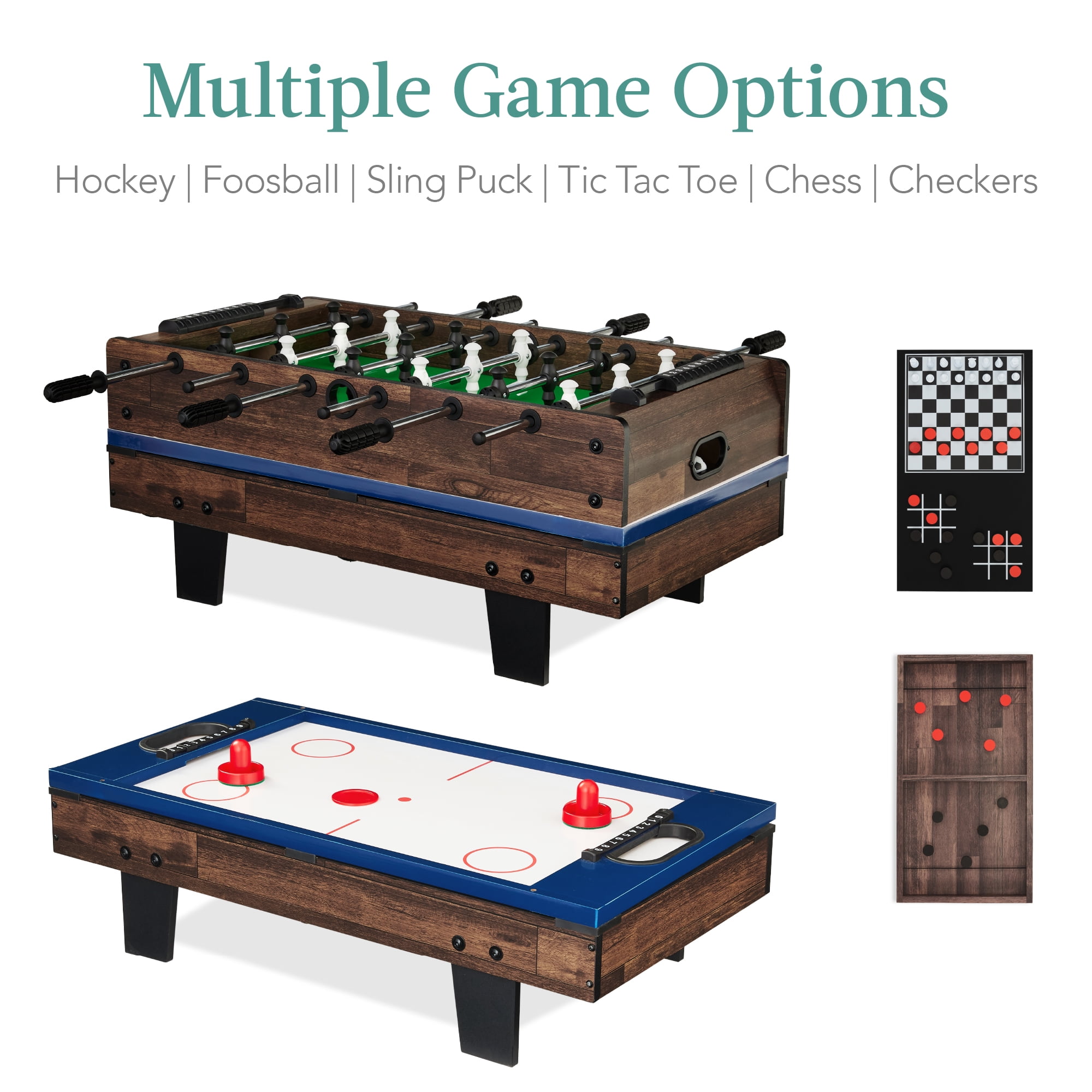 Best Choice Products 11-in-1 Kids Combo Game Set w/ Ping Pong, Foosball, Air Hockey, 5 Accessory Bags - Dark Wood