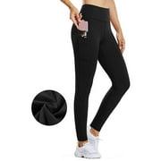 BALEAF Women's Fleece Lined Water Resistant Legging High Waisted Thermal Winter Hiking Running Tights Pockets Black Small