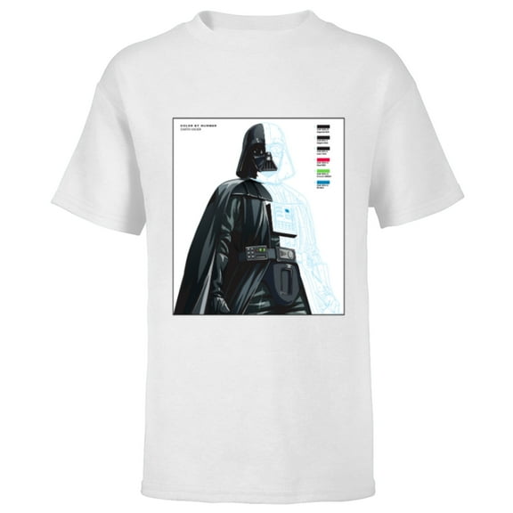 Star Wars Darth Vader Color by Numbers Sketch - Short Sleeve T-Shirt for Kids - Customized-White