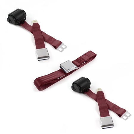 SafeTBoy Airplane 2 Point Burgundy Retractable Bench Seat Belt Kit for Ford Fairlane 1960-1961 - 3 Belts