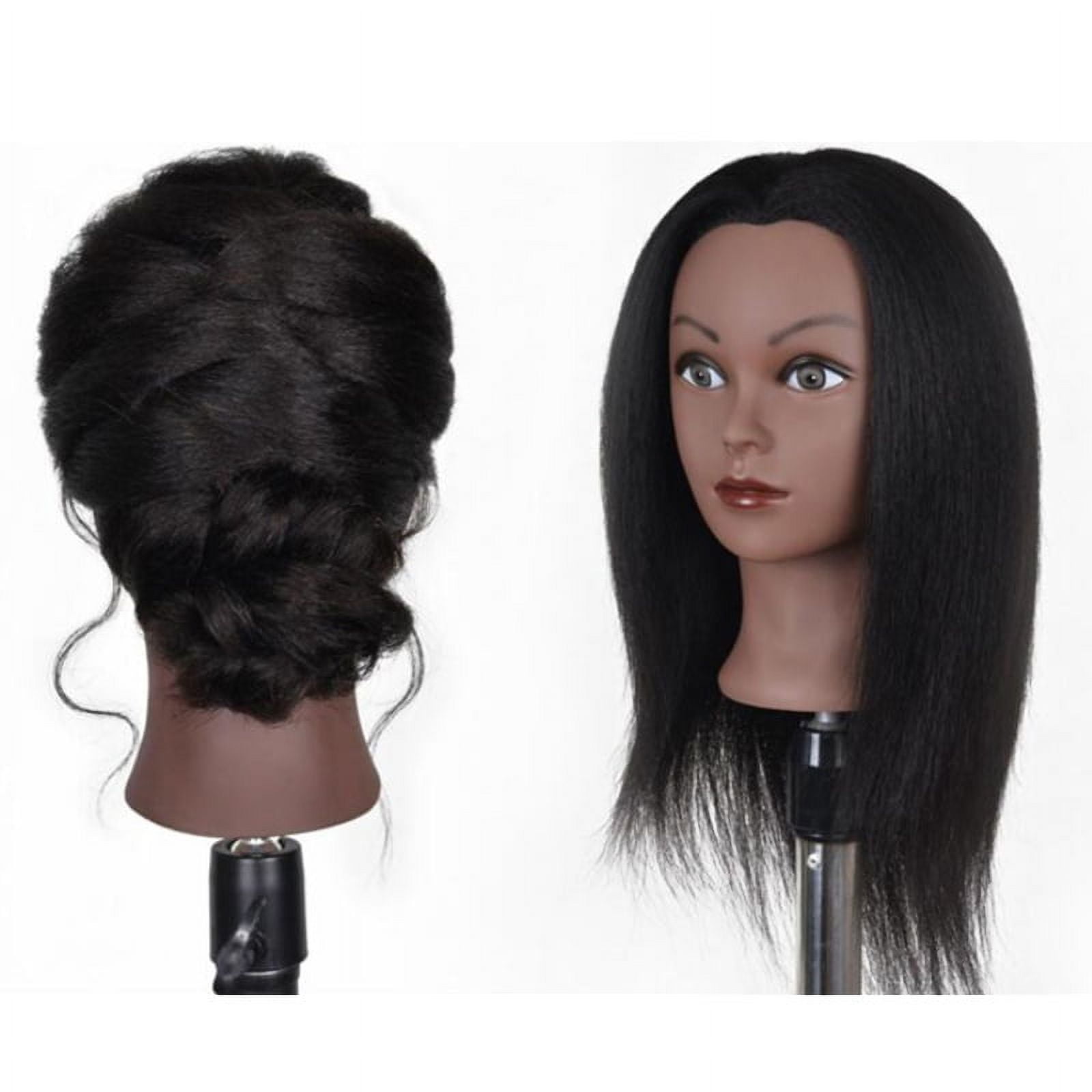 Hair Styling Practice Doll Afro Training Mannequin Head with Clamp, Real , Thick, Can Perm, Bleach, Cut And Blow - 14in