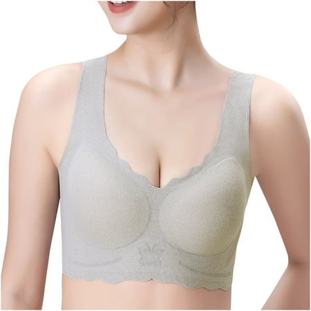 

Lovskoo Women Wireless Bralette Scalloped Cut Comfortable Bras with Support Ribbed Solid Color Solid Removable Shoulder Strap Daily Comfort Green