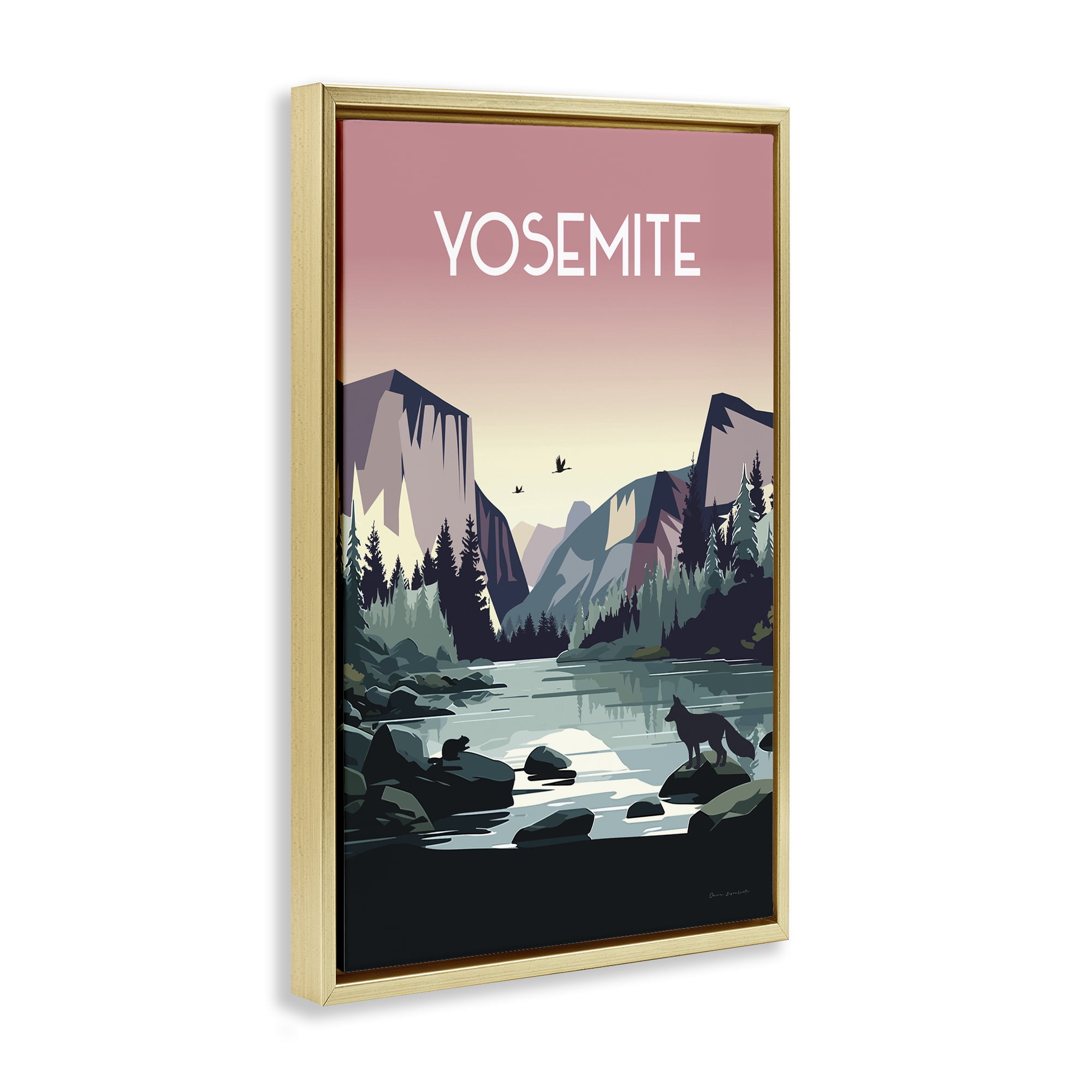 Stupell Industries Yosemite Landmark View Landscape & Nature Painting Gold Floater Framed Canvas Art Print Wall Art, 17 x 25