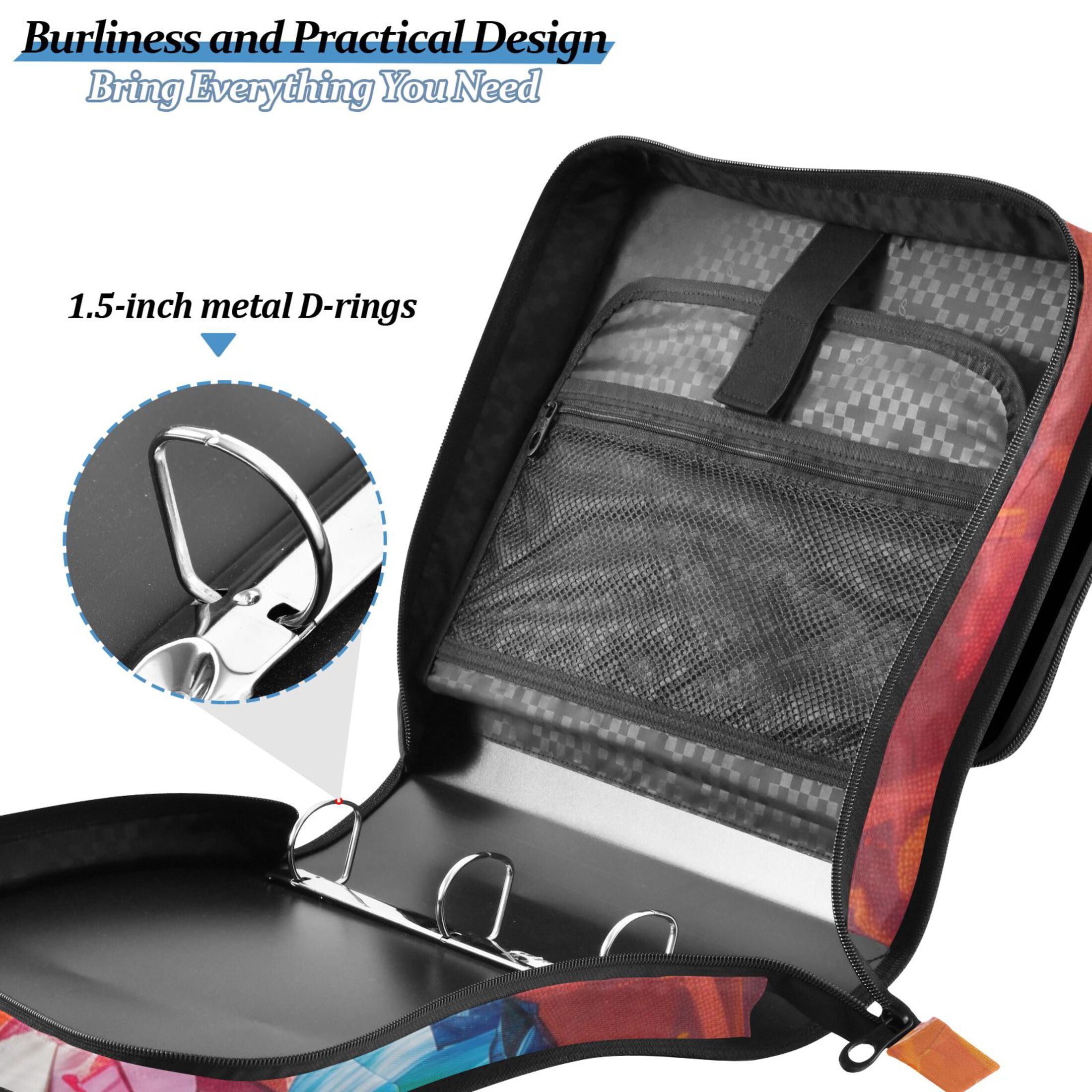 3 Ring Zipper Binder with Shoulder Strap Waterproof Trapper Keeper 2 Inch D-Ring 500 Sheets Capacity Colorful Balloons Fly