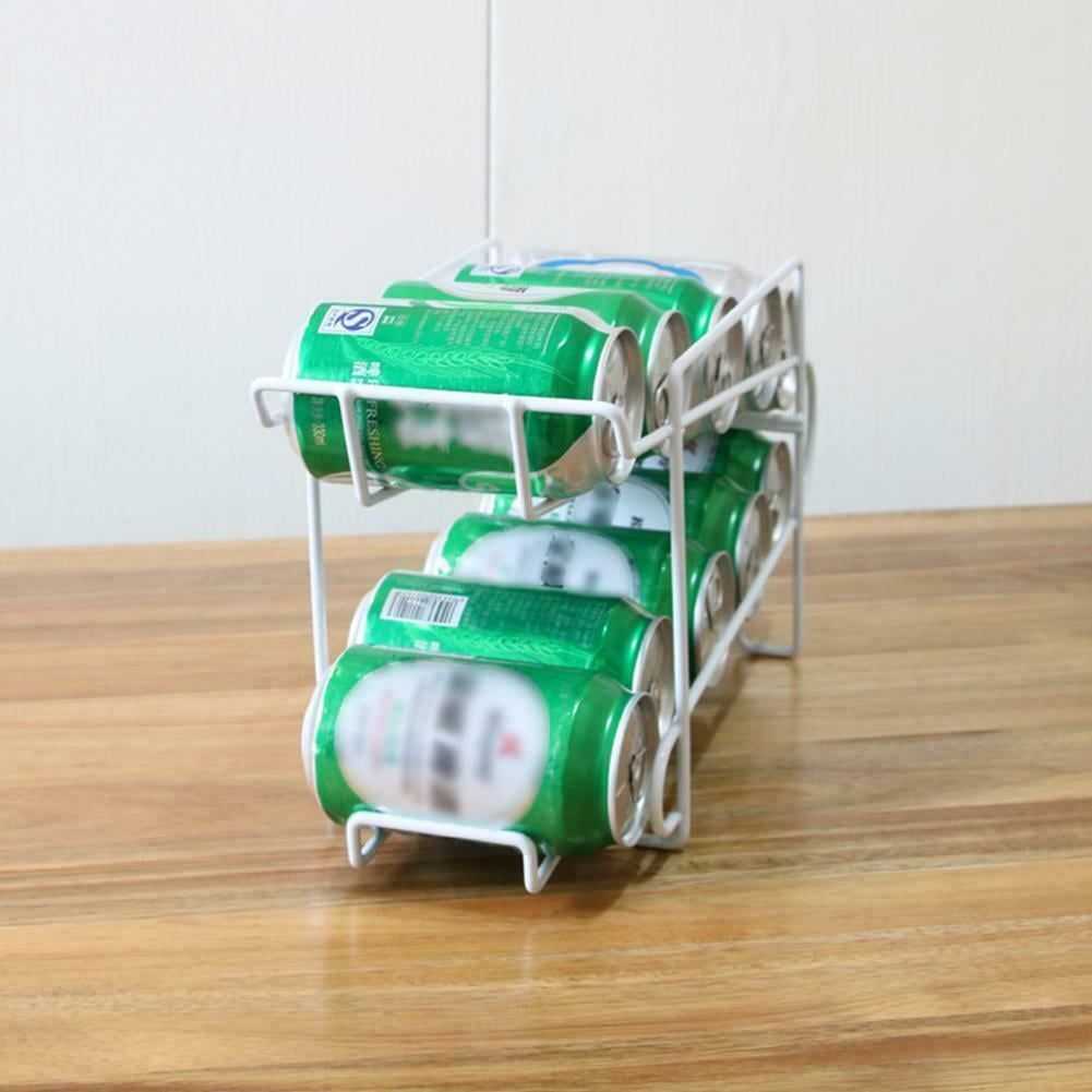 LNKOO Fridge Storage Rack, Double-Layer Can Soda Storage Rack Shelf Fridge Organizer Kitchen Drink Holder Rolling Design, Can Organizer White