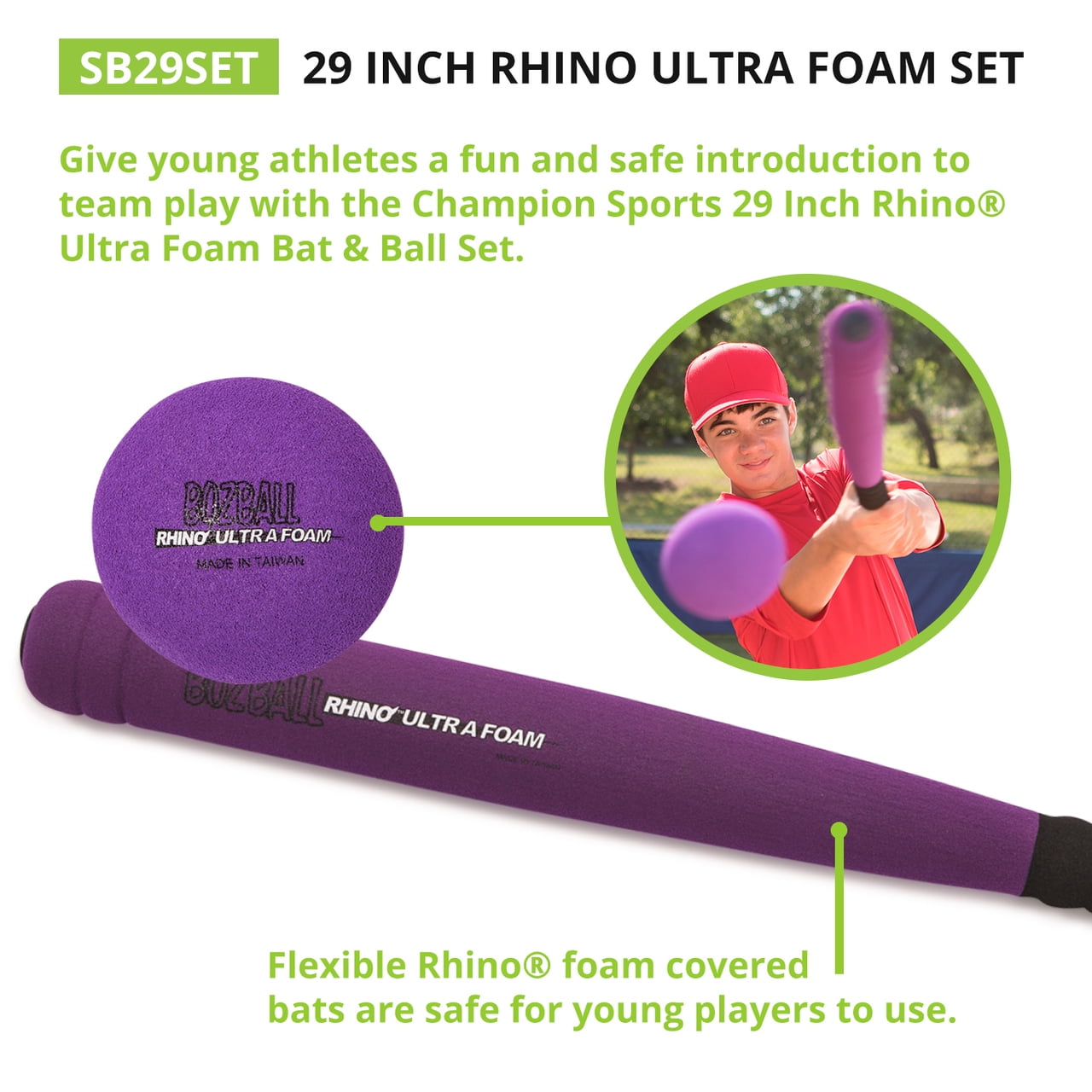 Champion Sports Rhino Ultra Foam Bat and Ball Set, Assorted