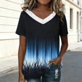 thumbnail image 4 of Craaazy Women Floral Print Shirts V Neck Lace Trim Short Sleeve Casual Loose Tops Gift, 4 of 5