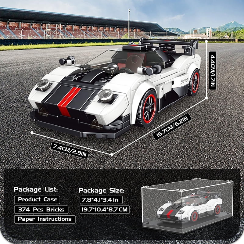 Race Car Toys with Display Case,Classic Model Cars Kits Building Sets for Adults Kids 8+(374 PCS)