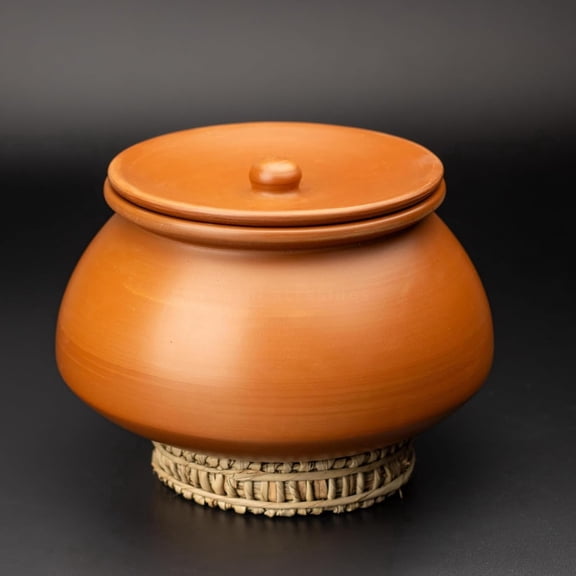 Swadeshi Blessings Unglazed Clay Pot for Cooking Mud/Earthen Handi 3 Liters   Free Palm Leaf Stand