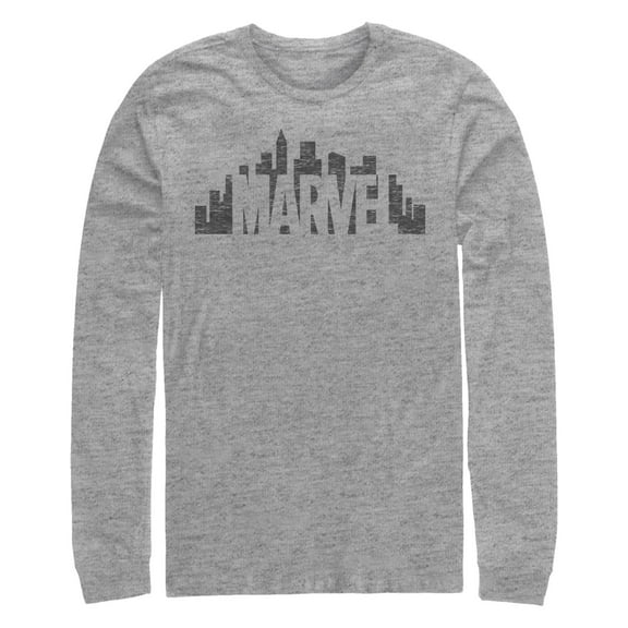 Men's Marvel Logo Skyline  Long Sleeve Shirt Athletic Heather 2X Large