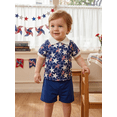 thumbnail image 3 of BemeyourBBs Toddler Baby Boy 4th of July Outfit Infant Baby Boys Independence Day Clothes Patriot Star Printed Short Sleeve Lapel Button Shirt Drawstring Shorts Set Toddler Boys Summer Outfit, 3 of 9