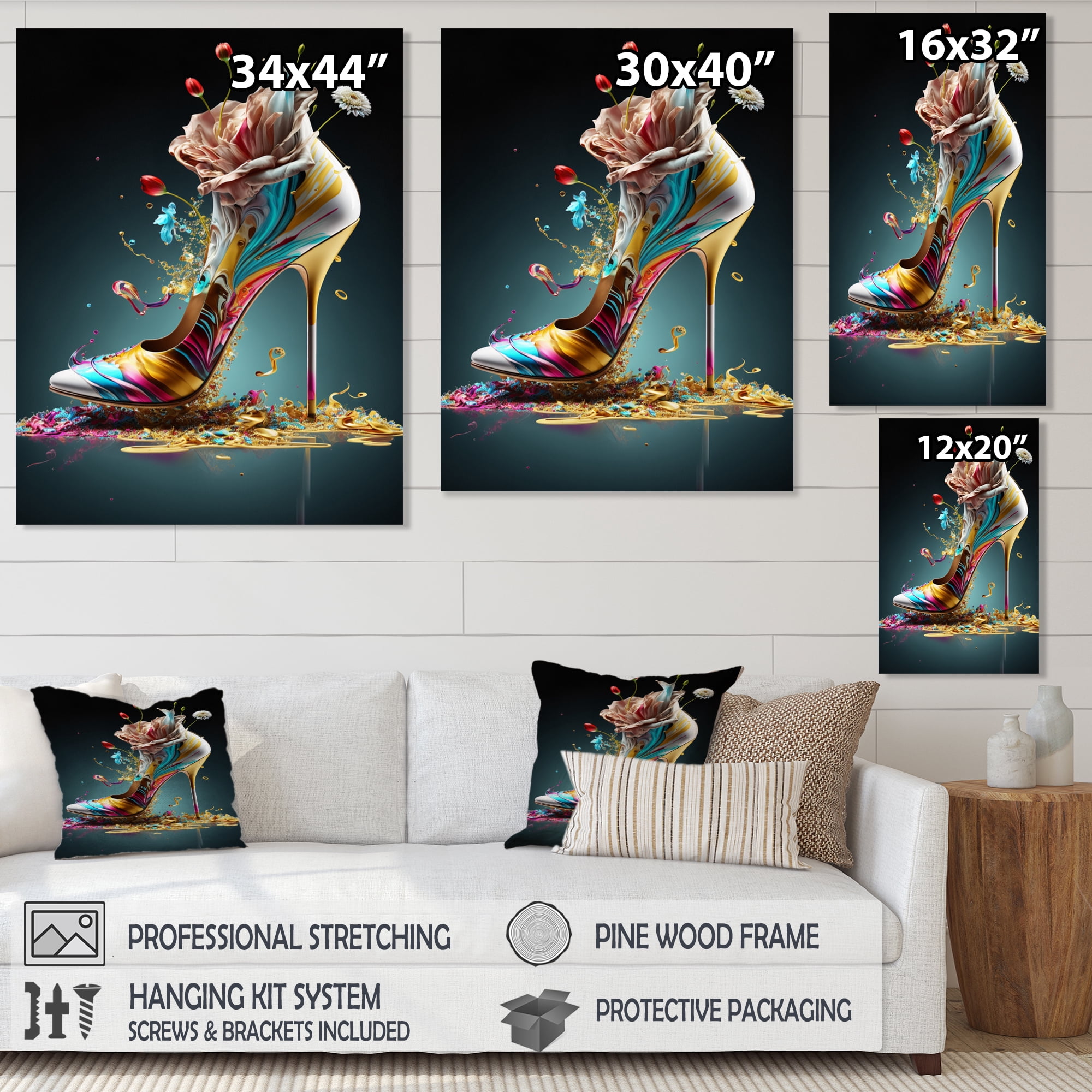 Designart Blue Floral Hight Heels II Canvas Wall Art