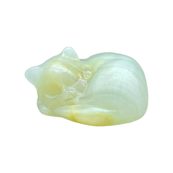 Natural Quartz Sleeping Cat Statue 2 Inch Opal Gemstone Meditation Decor Crystal Cat Figurine Yoga Zen Altar Home Desk Decoration Reiki Healing Gift