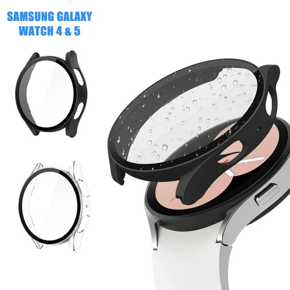 RoamRider for Samsung Galaxy Watch 5 & Watch 4 40mm Case, Hard Bumper Built-in Glass Film Shock Adsorption Drop Protection Full Cover Screen Protector Case, Black