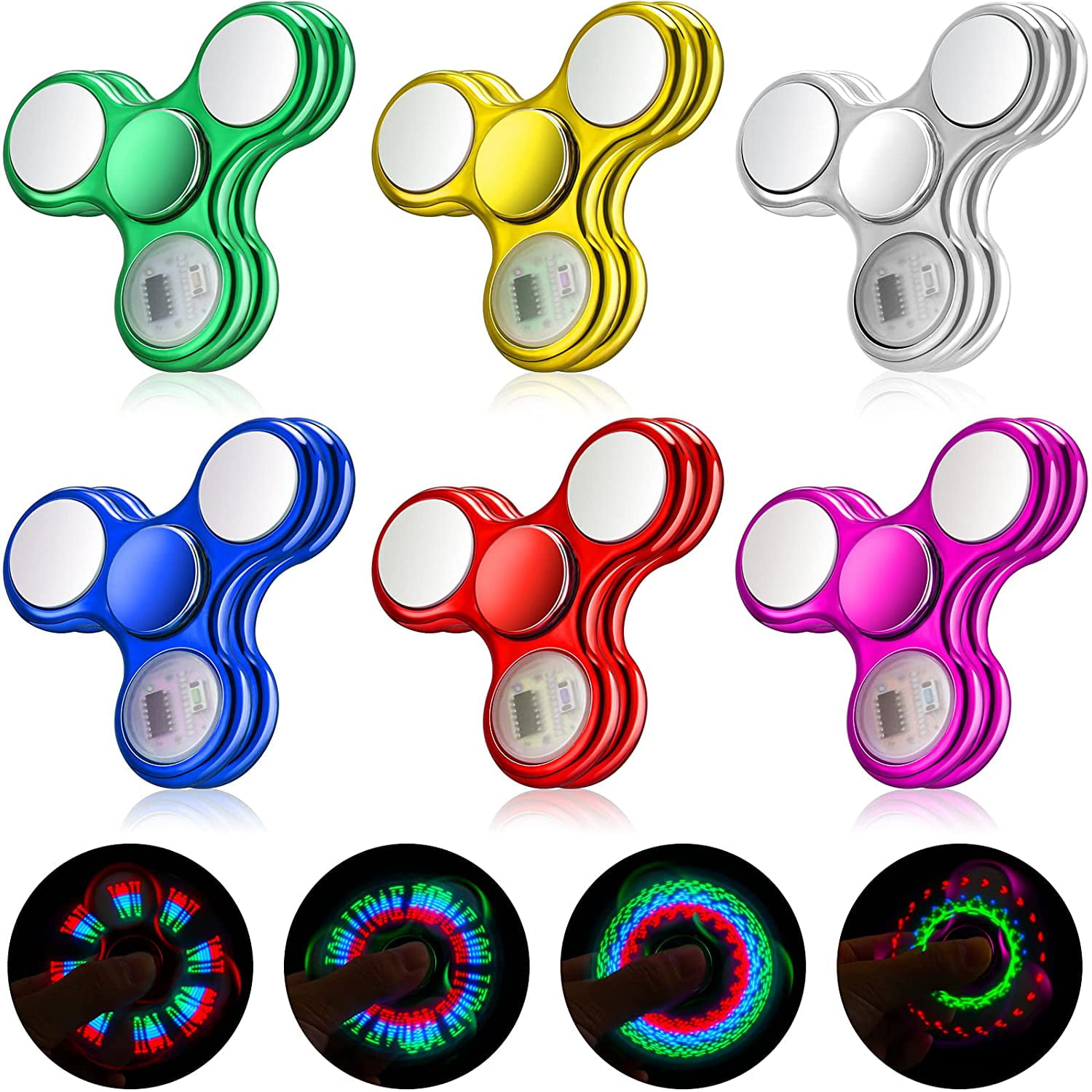 Led Metallic Silver Metal Hand Spinner Fidget Toy Anxiety Stress Relief. 