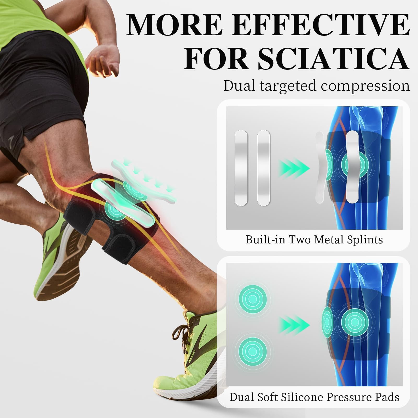 Sciatica Pain Relief Devices Brace,Sciatic Ease Calf Support Brace for Leg Shin Pain Relief,Sciatic Nerve Knee Brace with Dual Adjustable Pressure Pads Targeted Compression, Fits for Men and Women