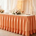 thumbnail image 5 of Ruffled Orange Check Table Skirting, Wrap‑On Hanging Table Curtain With Attachment Strip, Dust‑Proof Table Cover For Ceremony Podium, Dinner Banquet, Celebration Display (Orange), 5 of 5