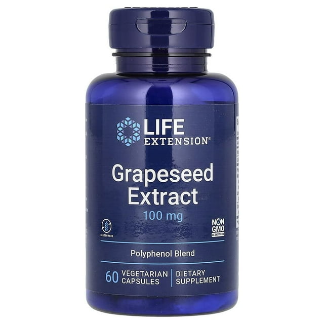 Life Extension | Grapeseed Extract 100 Mg, 60 Count, Suplemento para el Apoyo en la Salud Cardiovascular