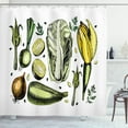thumbnail image 1 of Vegetable Art Shower Curtain, Onion Cabbage Artichokes Asparagus Vegan Diet Wellbeing Concept, Fabric Bathroom Set with Hooks, 69W X 75L Inches Long, Yellow Green Caramel, by Ambesonne, 1 of 3