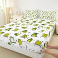 thumbnail image 3 of Homewish Cute Cartoon Frog Twin Sheet Sets,Rustic Animal Twin Fitted Sheet,Green White Flat Sheet For Boys Kids,Ultra Soft Home Decor,3-Piece, 3 of 7