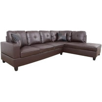 PonLiving Faux Leather Sectional Set, Living Room L-Shaped Modern Sofa Set, Right Facing Brown( without Storage Ottoman)