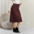 thumbnail image 5 of Faux Suede Midi Skirt for Women Vintage High Waisted A-Line Trendy Fall Winter Business Causal Skirts M, 5 of 8