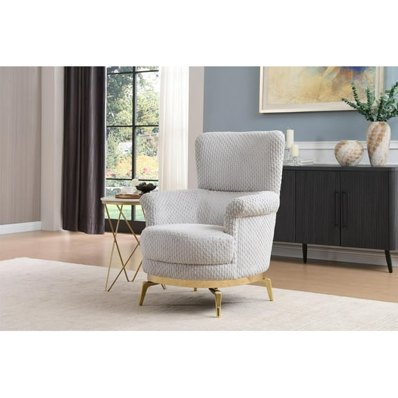 Zoe Chair with Cut Chenille & Gold Accents in Gray