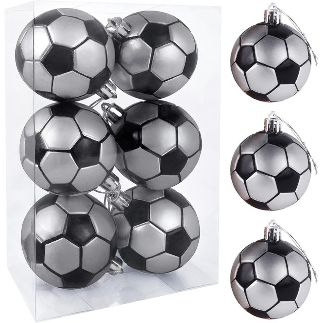 6 uds adornos de bolas de Navidad-Bolas decorativas de deportes de fútbol de Navidad inastillables de primera calidad, bolas decorativas con lazo para colgar