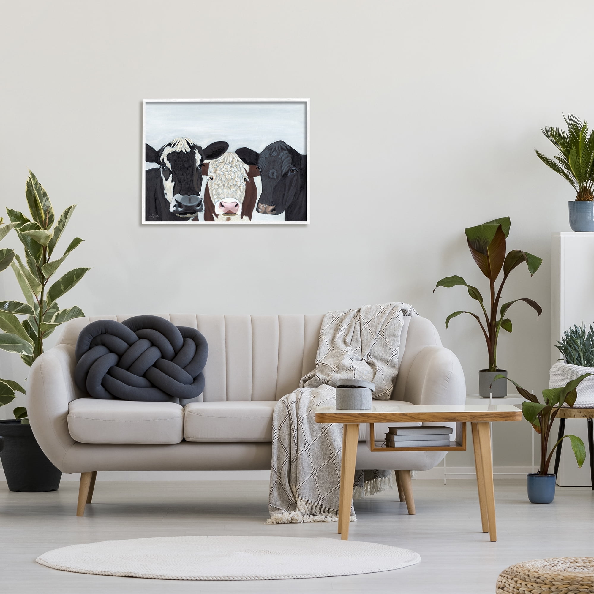 Stupell Three Cows Fun Farmhouse Portrait Animals & Insects Painting White Framed Art Print Wall Art