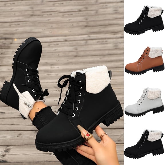 LEAVINGSUO Women's Ankle Boots Versatile Plus-Size Round Toe Lace-Up Warm Comfortable Fall Booties Black 36