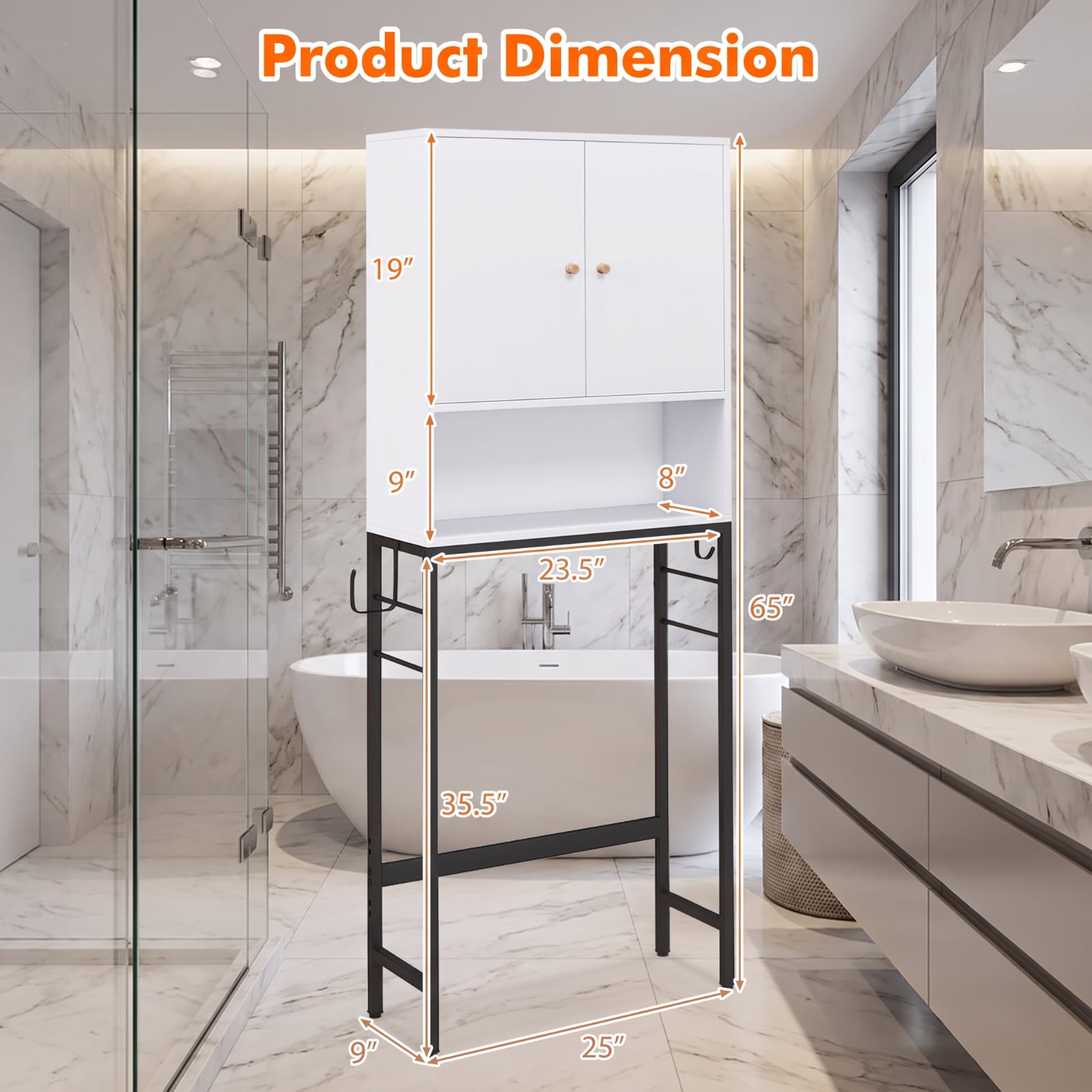 Vebreda Over the Toilet Storage Cabinet with 2 Doors and 1 Adjustable Shelf for Bathroom Space Saving Organization, White