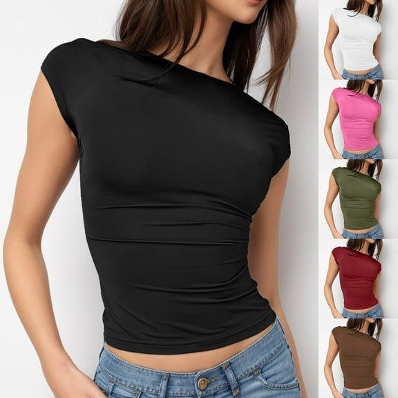 T Shirts for Women Backless Summer Crop Tee Tops Open Back Short Sleeve Cute Slim Fit Shirt Black Fashion Casual Blouses L